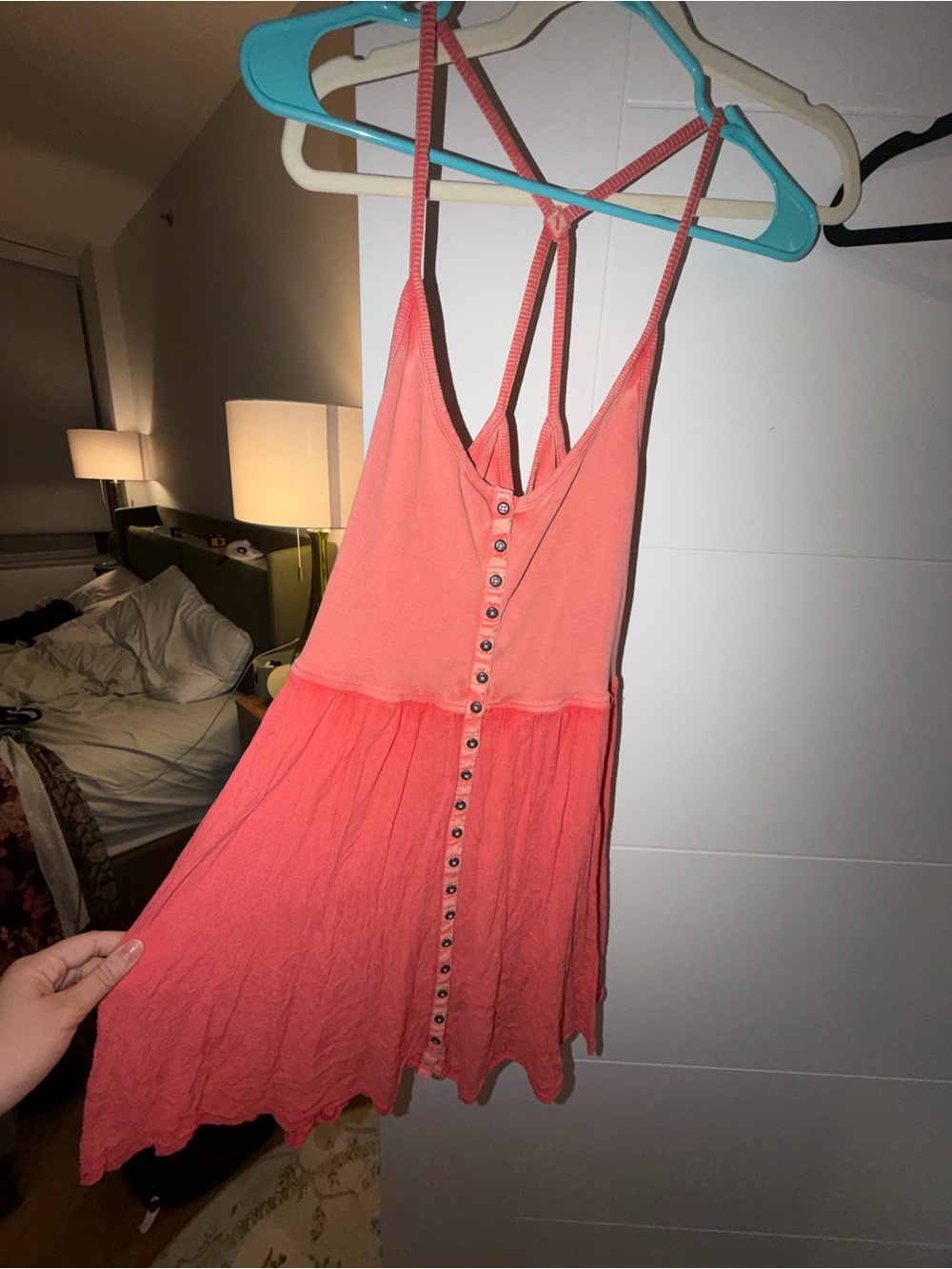 Ecote Urban Outfitters Coral Button-Front Strappy Sundress